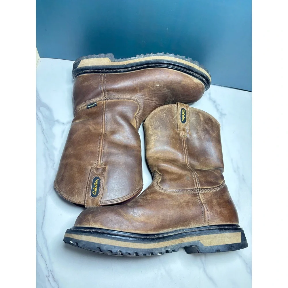 Cabelas Mens 8D Brown Leather Gore-Tex Waterproof Pull On Work Boots 82-5347